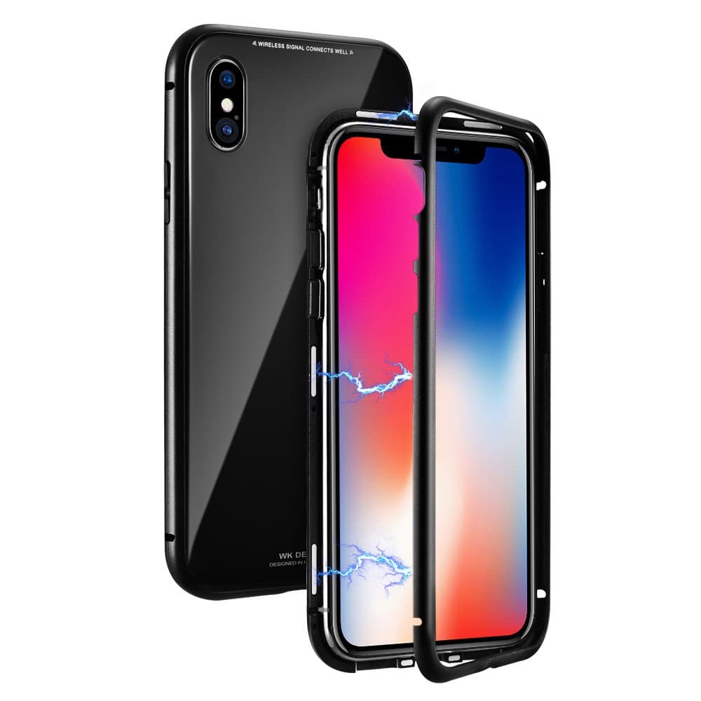 iPhone X Case, 9H Tempered Glass Back Ultra Slim Magnetic Cover Case with Aluminum Alloy Metal Frame for Apple iPhone X - Black