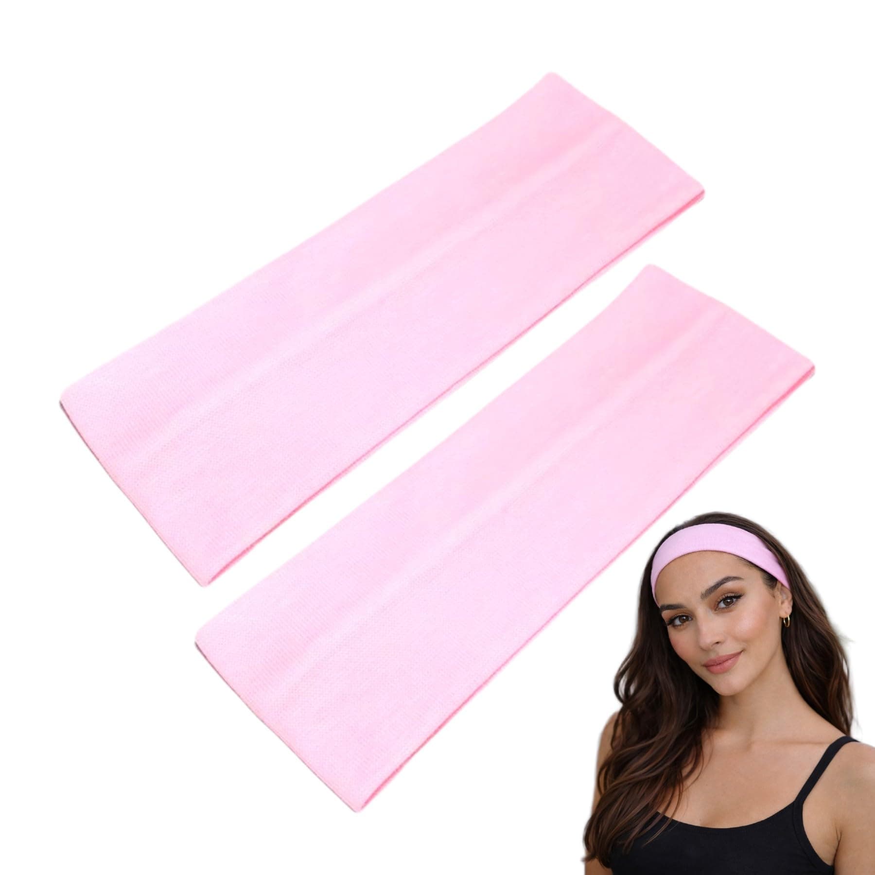 7cm Wide Headbands 2 Pack Plain Stretchy Hairband Unisex Kylie Headband Bandeau Gym Exercise Headbands for Women & Men Soft Yoga Head Band (Light pink)