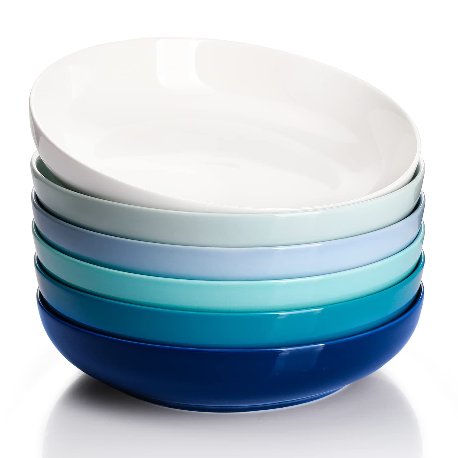 Pasta Bowls, 22 Ounce Salad Serving Bowls Set of 6, 7.6 Inch Porcelain Plates for Serving Dinner, Salad - Microwave Dishwasher Safe, Cool Assorted Colors
