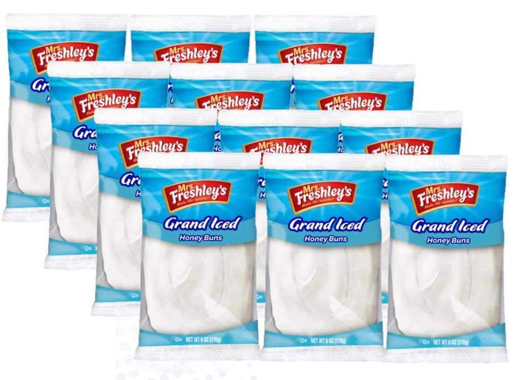 Mrs. Freshley's Grand White Iced Honey Buns, Individually Packaged, 6 oz., Pack of 12
