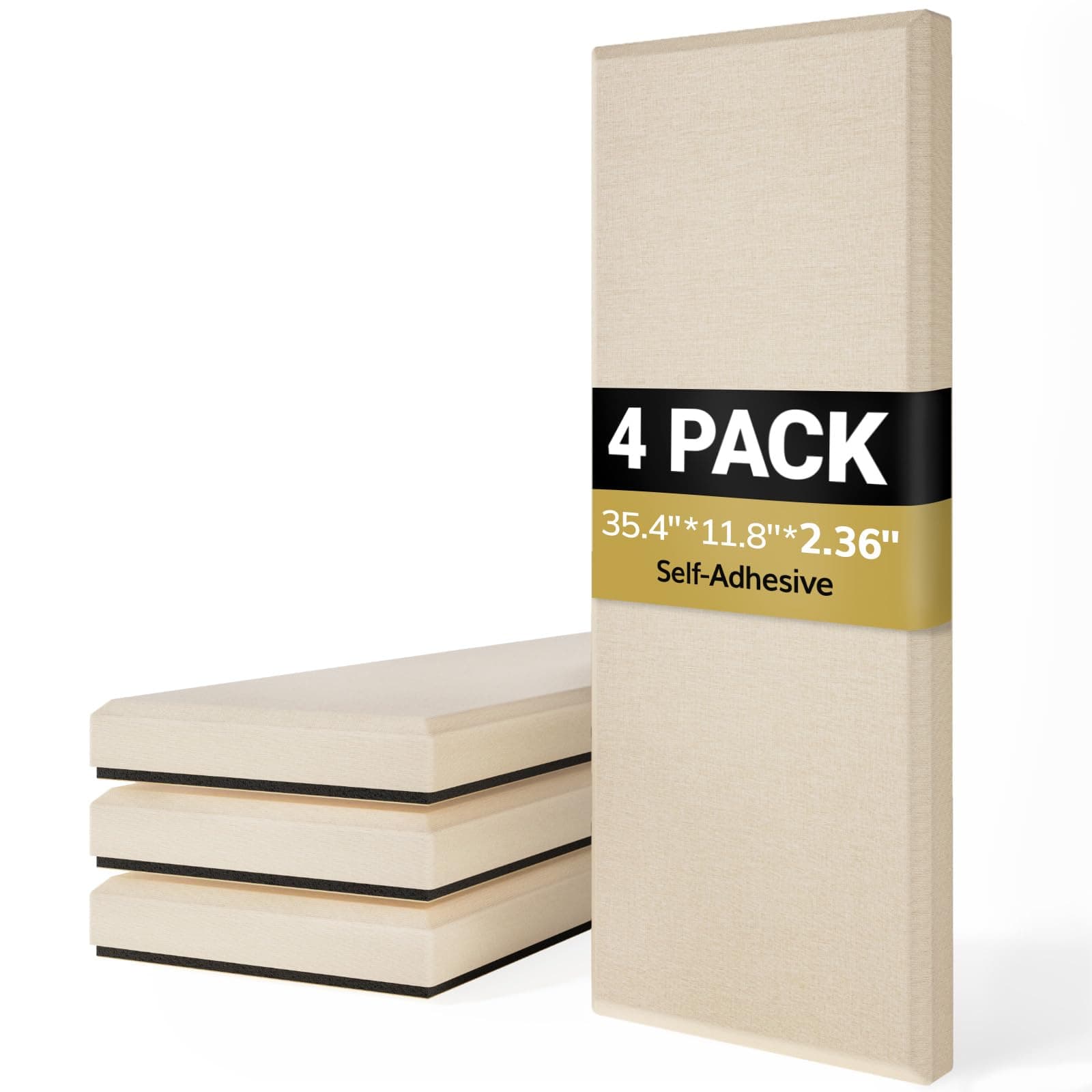 TONOR 4 Pack Acoustic Panels Large Self-adhesive, 35.4″ * 11.8″ * 2.36″ Fiberglass Sound Proofing Panels, Acoustic Wall Panels for Echo Absorbtion, Sound Absorbing Panels for Home Theater, Beige