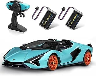 - MIEBELY Lamborghini Remote Control Car, 1:12 Scale Lambo Toy Car 2 X 7.4V 900mAh Officially Licensed 12Km/h Fast Rc Cars with Led Light 2.4Ghz Model Car for Adult Boys Girls Birthday Ideas Gift - Blue