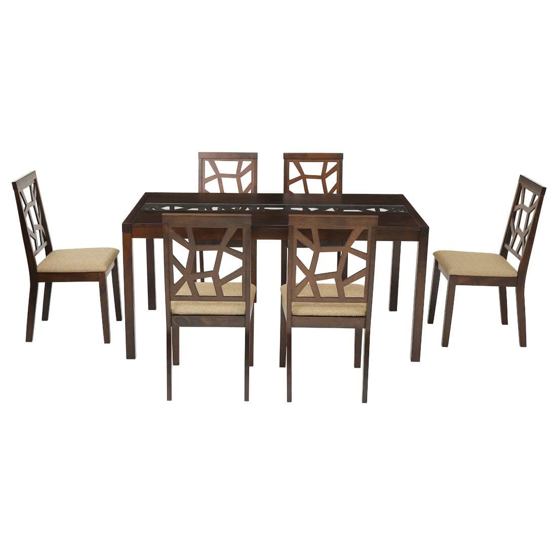 Woodness 6-Seater Dining Table Set (Matte Finish, Walnut)