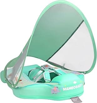 Mambobaby Float with Canopy and Tail New Upgraded Non-Inflatable Baby Pool Float Mambo Float Swim Trainer Solid Infant Swim Float Adjustable Pearl Foam Baby Swim Ring
