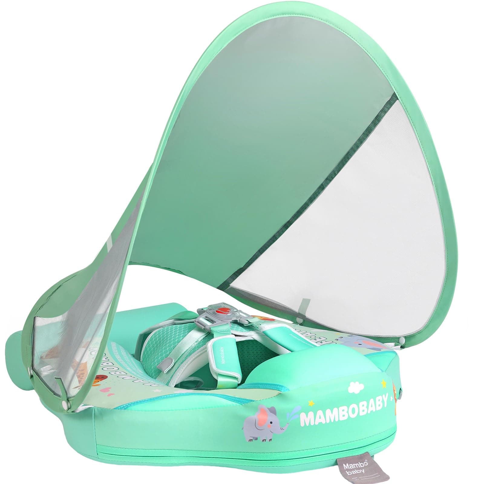Newest Add Tail Avoid Flip Over Mambobaby Non Inflatable Baby Swim Float with Canopy UPF 50+ Vest Air Free Water Smart Swim Trainer Solid Infant Pool Waist Ring