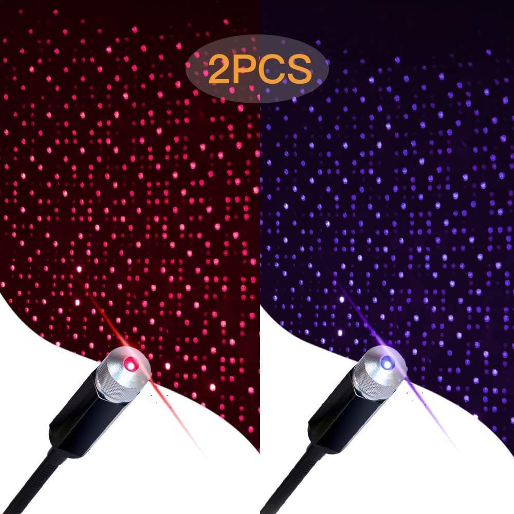 Plug and Play-Atmosphere Lamp Romantic USB Night Star Ceiling Lights Decoration Roof Light for car/Home/Party (2Pack mix)
