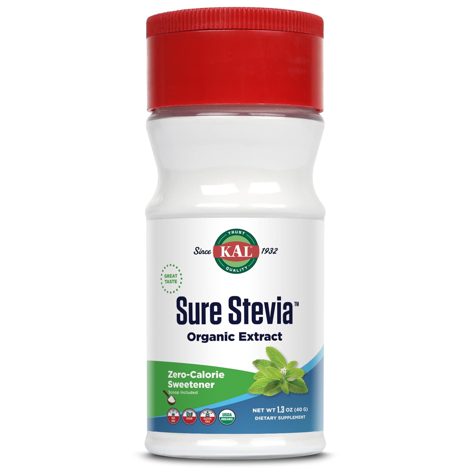 Sure Stevia Extract, Organic Stevia Powder, Low Carb, Zero Calorie Sweetener, Keto Friendly, Great Taste, Low Glycemic, Vegan, Gluten Free, No Fillers, 60-Day Guarantee, Approx. 690 Servings, 1.3oz