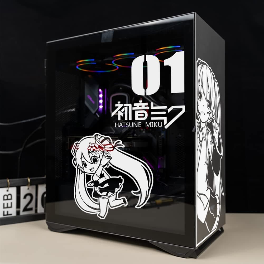 Anime Stickers for PC Case, Vinyl Decor Decal for ATX Mid Tower Computer,Gaming Case Decorative,Waterproof Easy Removable,PC Hollow Out Sticker (B Style.White and White)