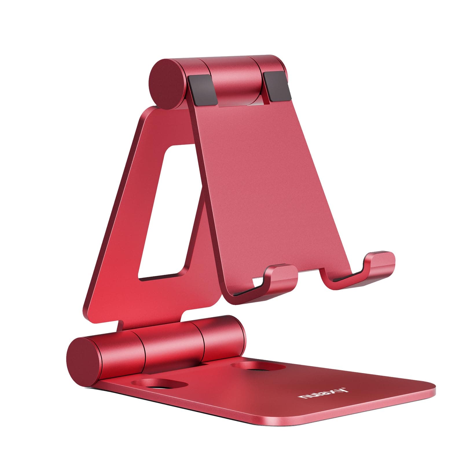 NULAXY Mobile Phone Stand for Desk, Fully Foldable Adjustable Phone Holder Dock Compatible with iPhone 16 15 14 13 12 11 Pro Max Xs Xr X 8, HUAWEI, Galaxy, All Phones - Red