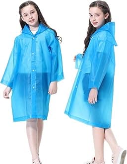 Kids Rain Poncho, Reusable EVA Children Raincoat for 6-13 Girls Boys, Waterproof Rain Jackets Rainwear with Hood