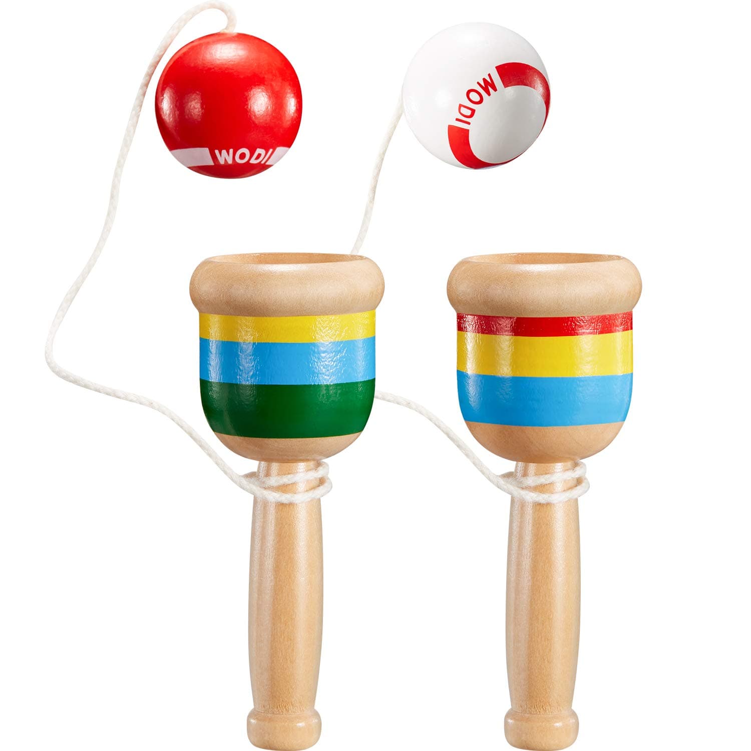 TOODOO 2-Piece Jacks Game with Paddle, String, Cup and Ball - Mini Wood Catch Ball for Hand-Eye Coordination