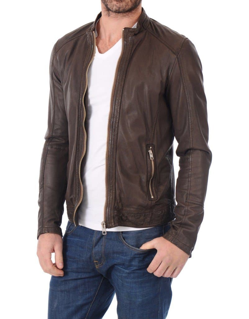 Men's Lambskin Leather Bomber Motercycle Jacket