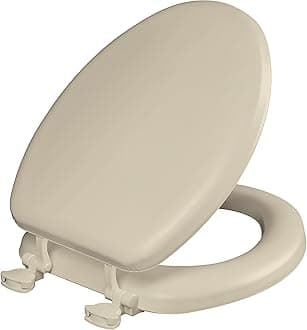 Mayfair Padded Toilet Seat, Cushioned Soft Vinyl over Wood Core Seat, Secure Hinges, Easy Clean, Elongated, Bone