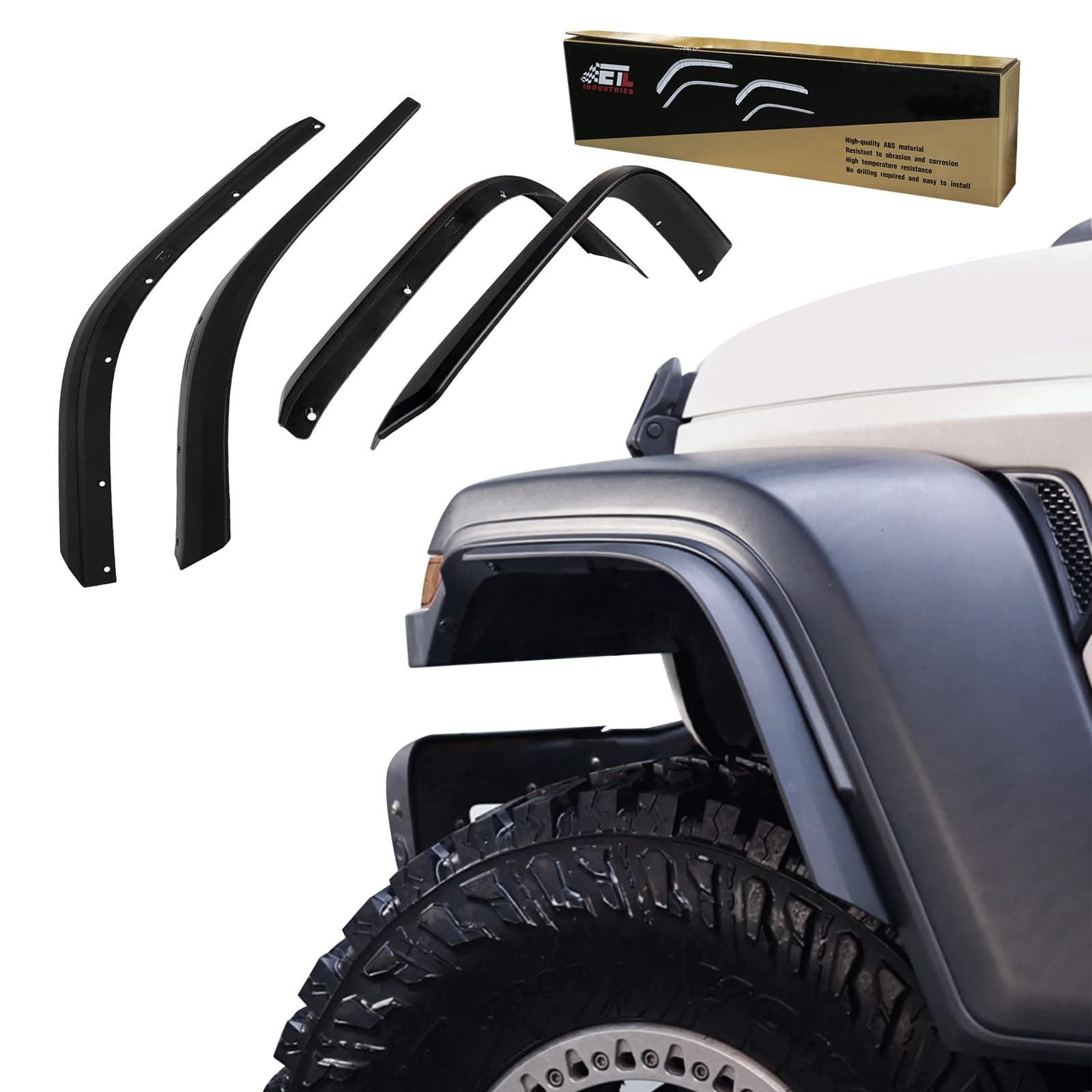 Front & Rear Fender Flares Extensions Set Fits 2020-2024 for Jeep Gladiator JT Sport & Willys Wheel Fender Liner (Fit for JT Low Fender)