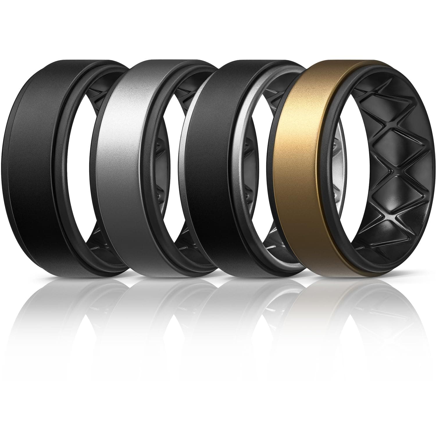 Egnaro Silicone Rings for Men 1/4/5/6/7 Multipack of Breathable Mens Silicone Rubber Wedding Rings Bands - Step Edge