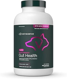 Extra Strength Gut Health Probiotic & Prebiotic Digestive Supplements for Dogs & Cats, Gas & Diarrhea & Immune Support, Easy-Open Capsules, 180 Count - New Look