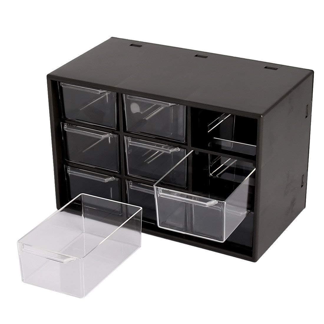 Seven moon Portable Small 9-Square Grid Jewelry Storage Box Drawer Type Multi-Functional Rings Earrings Organizer Case for Women Gift Black Color