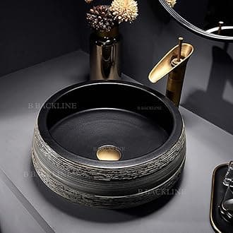 B Backline Ceramic Table Top Wash Basin/Countertop Basin Bathroom Sink/Art Basin For Bathroom & Livingroom 16.5 X 16.5 X 6 Inches (Black Matt 5)