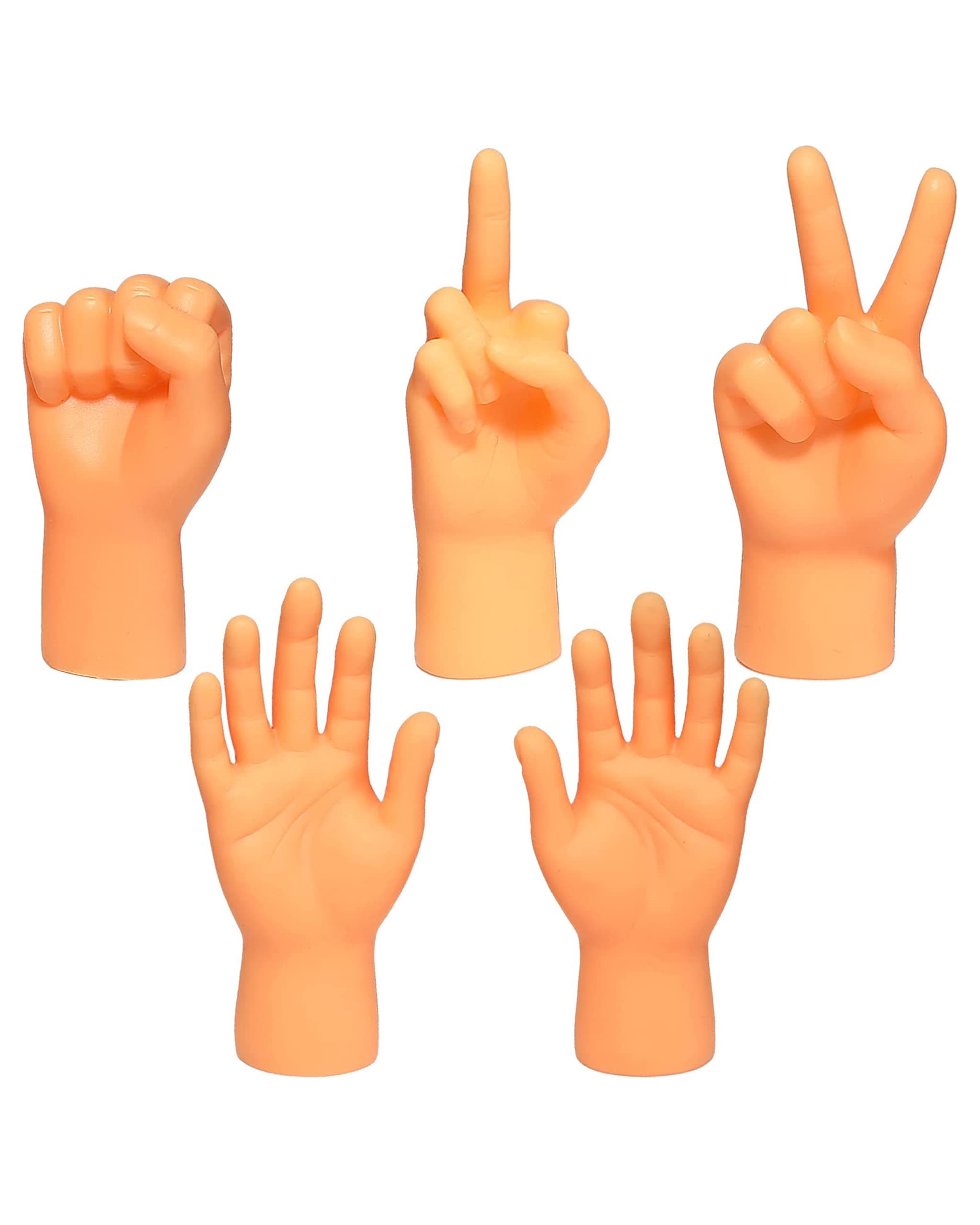 AQKILO Tiny Hands Miniature Little Hands Finger Puppets Mini Finger Hands Rock-Paper-Scissors Yeah Middle Finger Fist Tiktok Toys (5 Pcs)