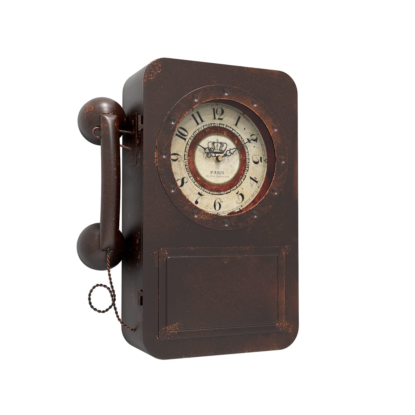 Abdurey Retro Old Telephone Wall Clock with Hidden Safe, Battery Operated Quartz Metal Wall Clocks, Large Rectangular Vintage Decor Clocks, for Farmhouse, Living Room(16" H x 12" W x 4" D)