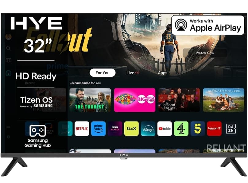 HYE TV - Smart TV, 32" Screen Size, HD Ready Resolution, Apple AirPlay, Samsung Tizen OS & Gaming Hub, Versatile Connectivity, Black, Perfect For Streaming, Gaming & Entertainment - 32HDS1008