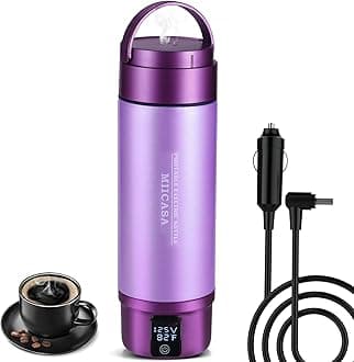 Car Electric Kettle, MIICASA 12V/24V Car Water Boiler, Vehical Water Heater with Stainless Steel Double Wall Vacuum Insulated, 6 Temperature and Auto Shut-Off Boil Dry,16oz（Purple）