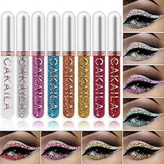 Metallic Shimmer Glitter Eyeliner, 8 Colors Liquid Glitter Eyeliner Pigment Eyebrown Shimmer Waterproof Face Lips Art for Party Festival Makeup