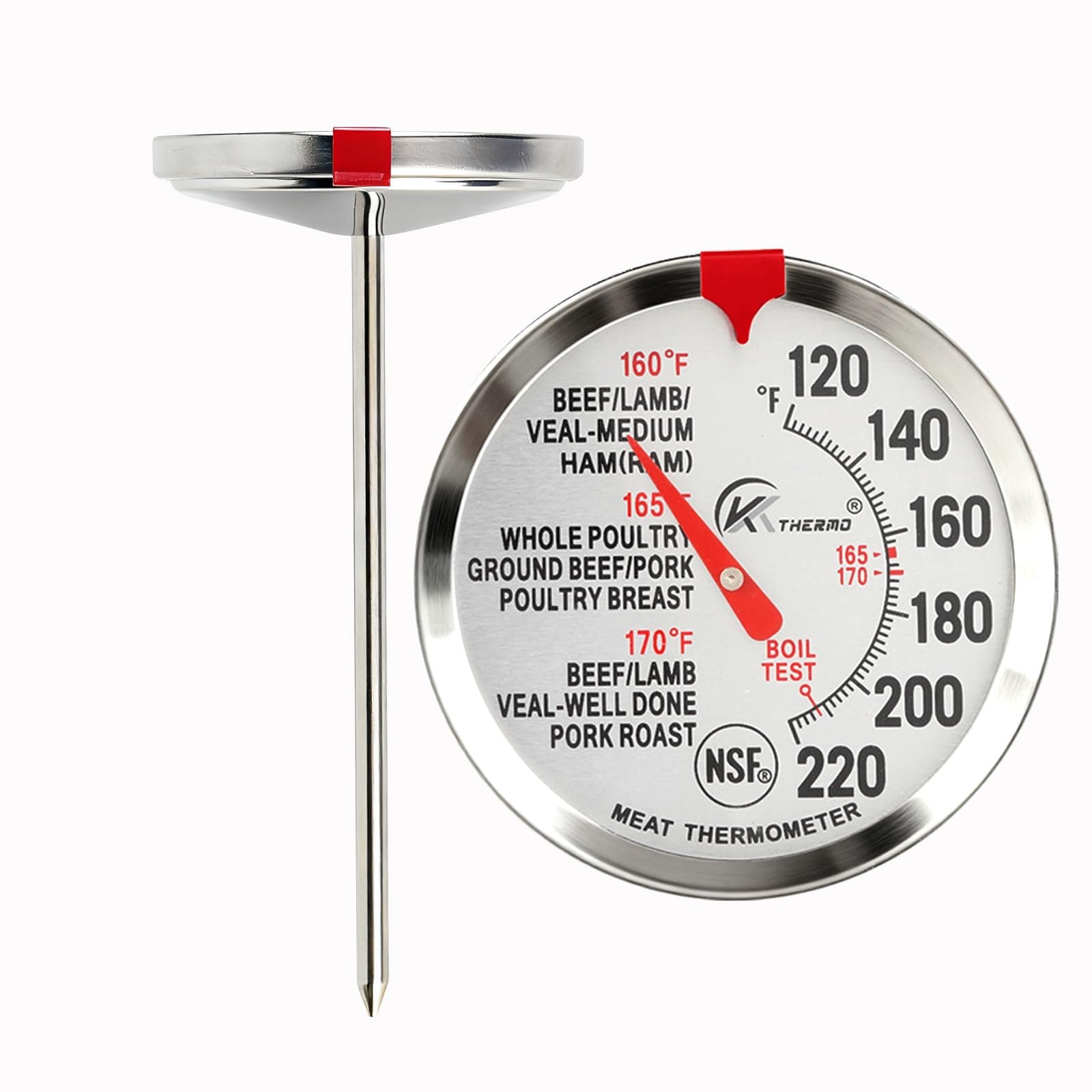 KT THERMO NSF Certified Instant Read Meat Thermometer - 2.5" Waterproof Dial, 5" Long Probe for Oven Safe Cooking, Roasting, Baking, BBQ & Poultry