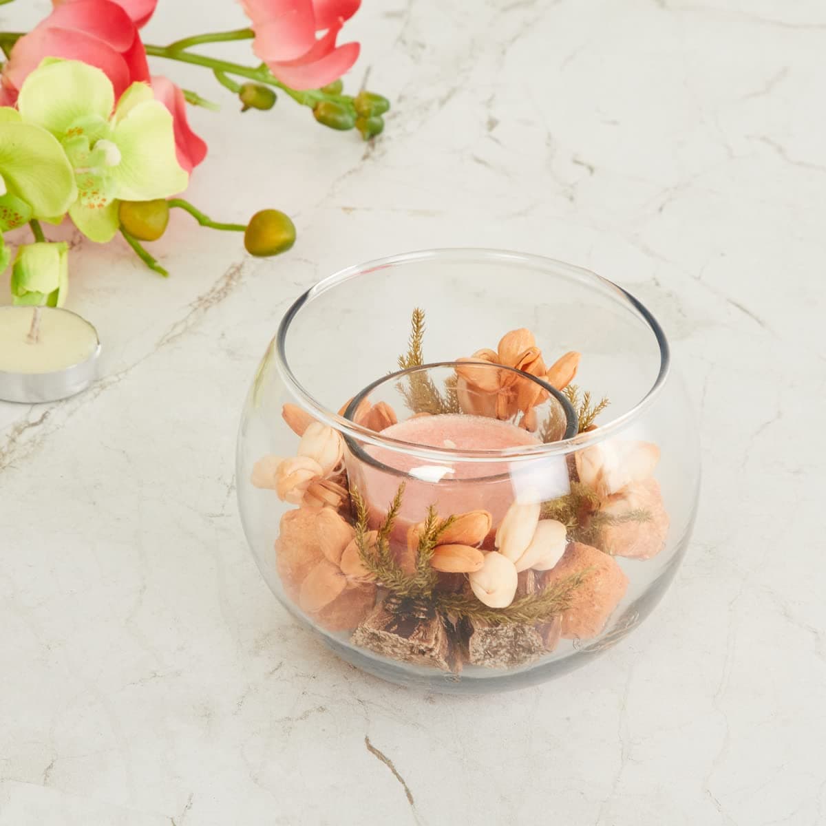 Home Centre Redolence - Transparent Solid Glass Decor Jar with Candle, Orange, Standard (REDOLENCE-NM-0421-ORG)