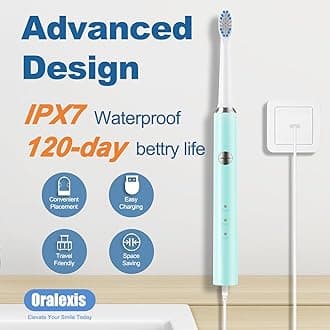 Sonic Electric Toothbrush for Adults, with 8 Brush Heads, Travel Case & Holder, One Fast Charge Last 90 Days, 2-Minute Smart Timer, 40000 VPM Deep Clean, Rechargeable Toothbrush - Blue