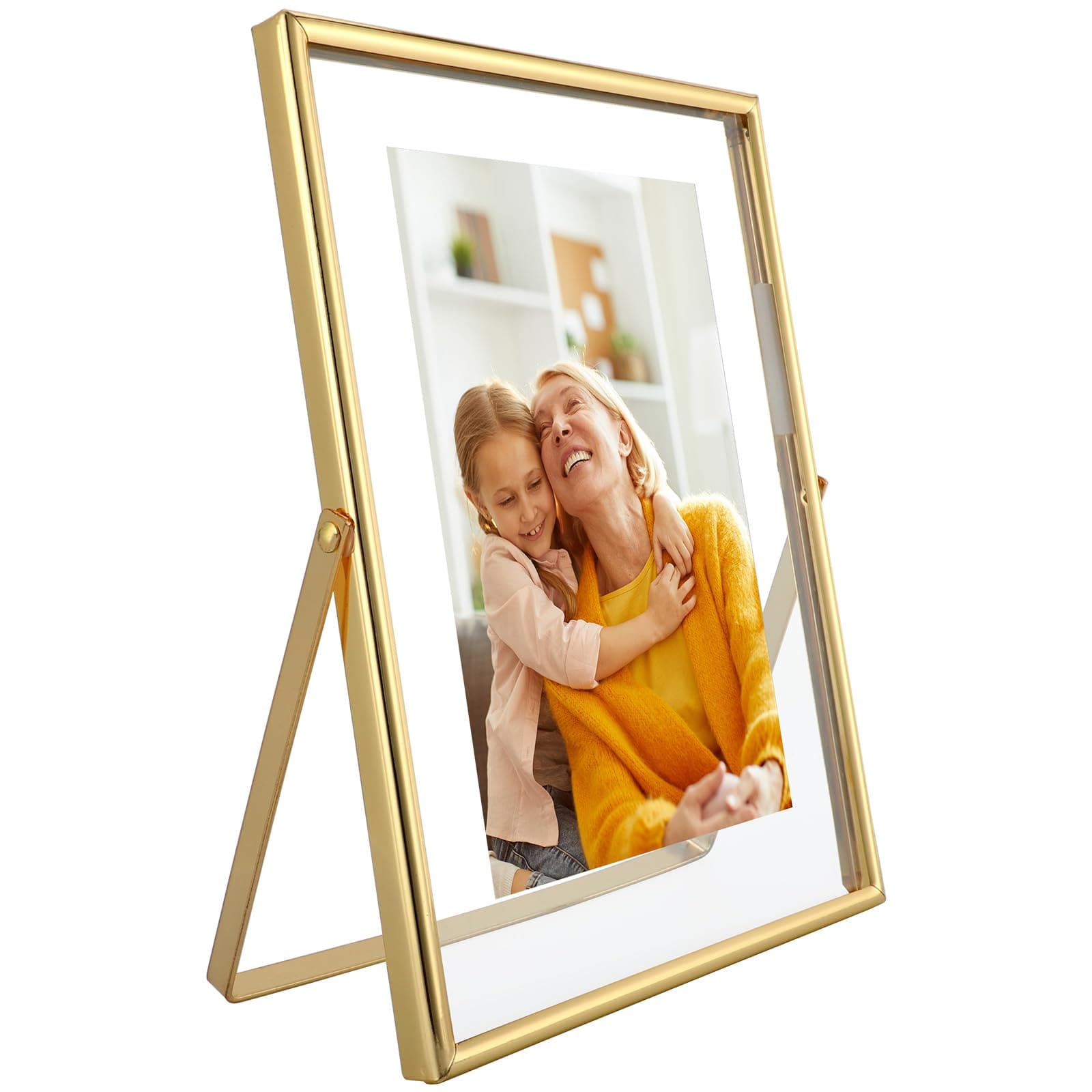 Gold Floating Frame, 5"x7", Vertical, For Picture 4x6, 3.5x5, 2x3 with Floating Effect, Small Tabletop Photo Frame, Classy For Anniversary, Wedding, or Birthday