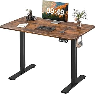 Furmax Electric Height Adjustable Standing Desk Large 40 x 24 Inches Sit Stand up Desk Home Office Computer Desk Memory Preset with T-Shaped Metal Bracke, Brown