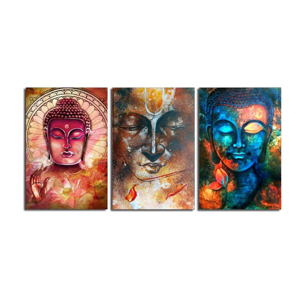 HD Print 3 Panel Buddha Wall Art Canvas Painting Modern Picture for living Room Home Decor (12x18inchx3pcs, No Frame)