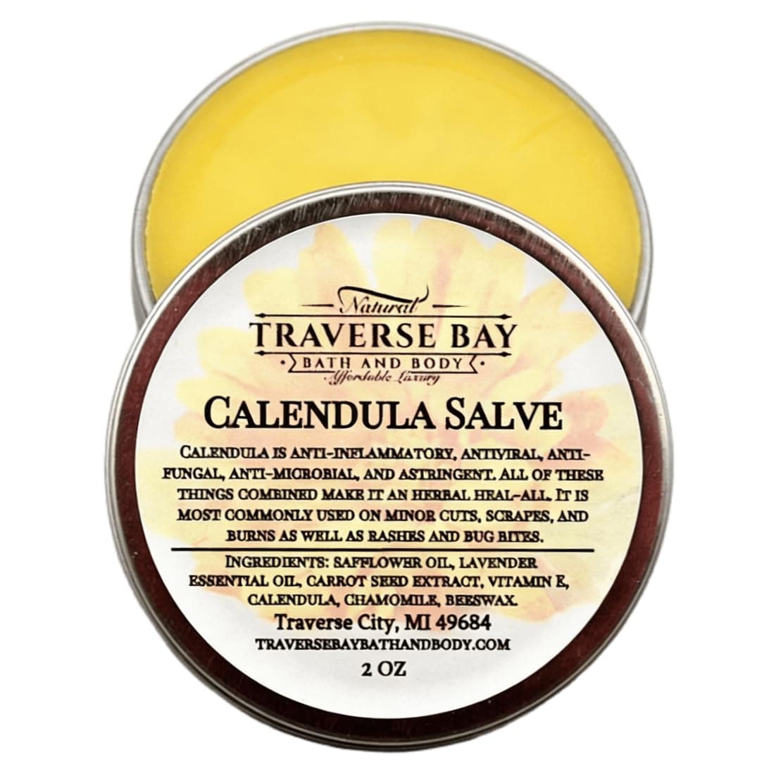 Traverse Bay Bath and Body - 2 oz Twist-Top Tin - Calendula Salve With Calendula, Chamomile, Lavender Essential Oil, Carrot Seed Extract - All Natural, Soothing, Multi-Purpose Salve For Everyday Use