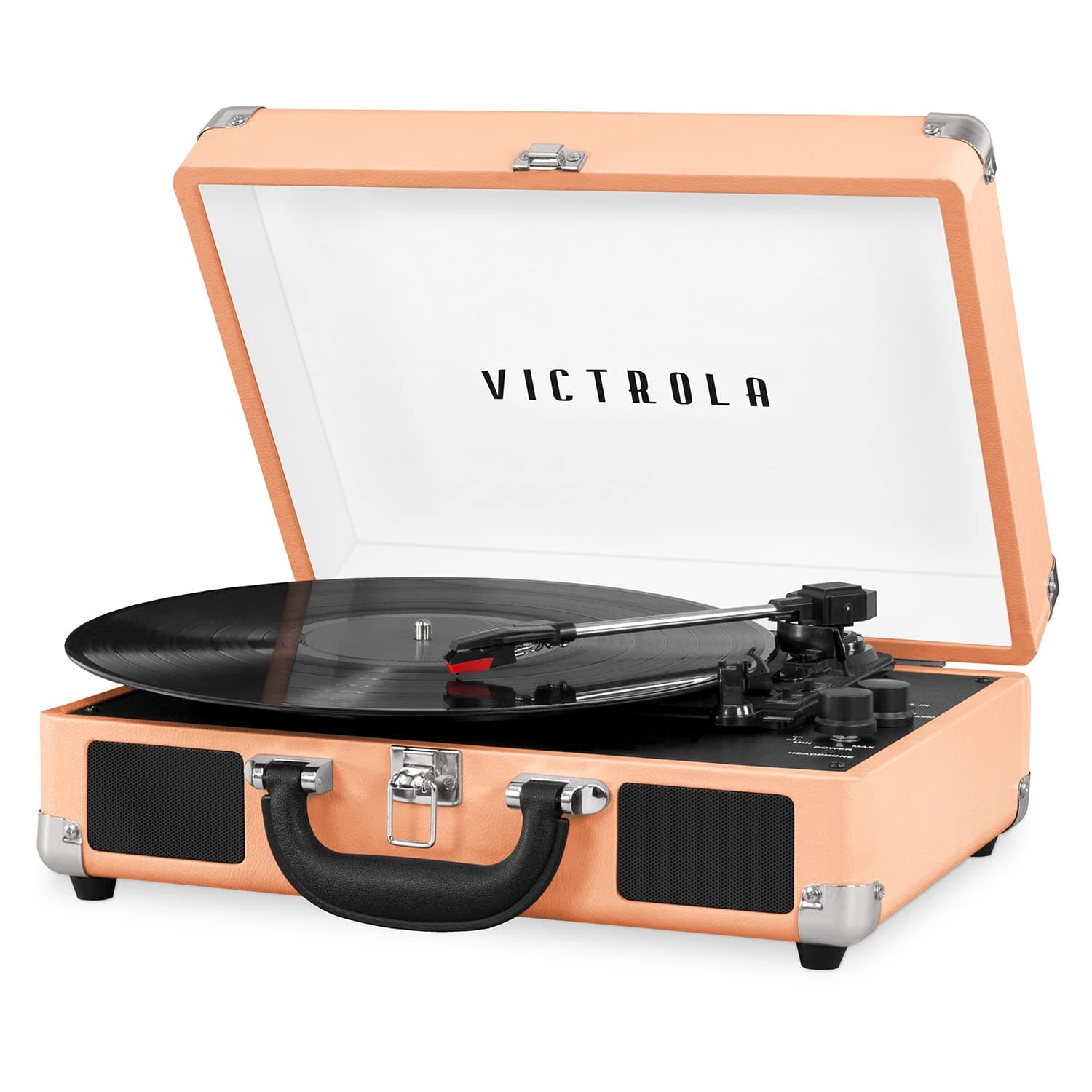 Victrola Journey Bluetooth Portable Suitcase Record Player – with Built-in Speakers, 3 Speed Vinyl Record Player, RCA Out, Headphone Jack (Rose Gold)