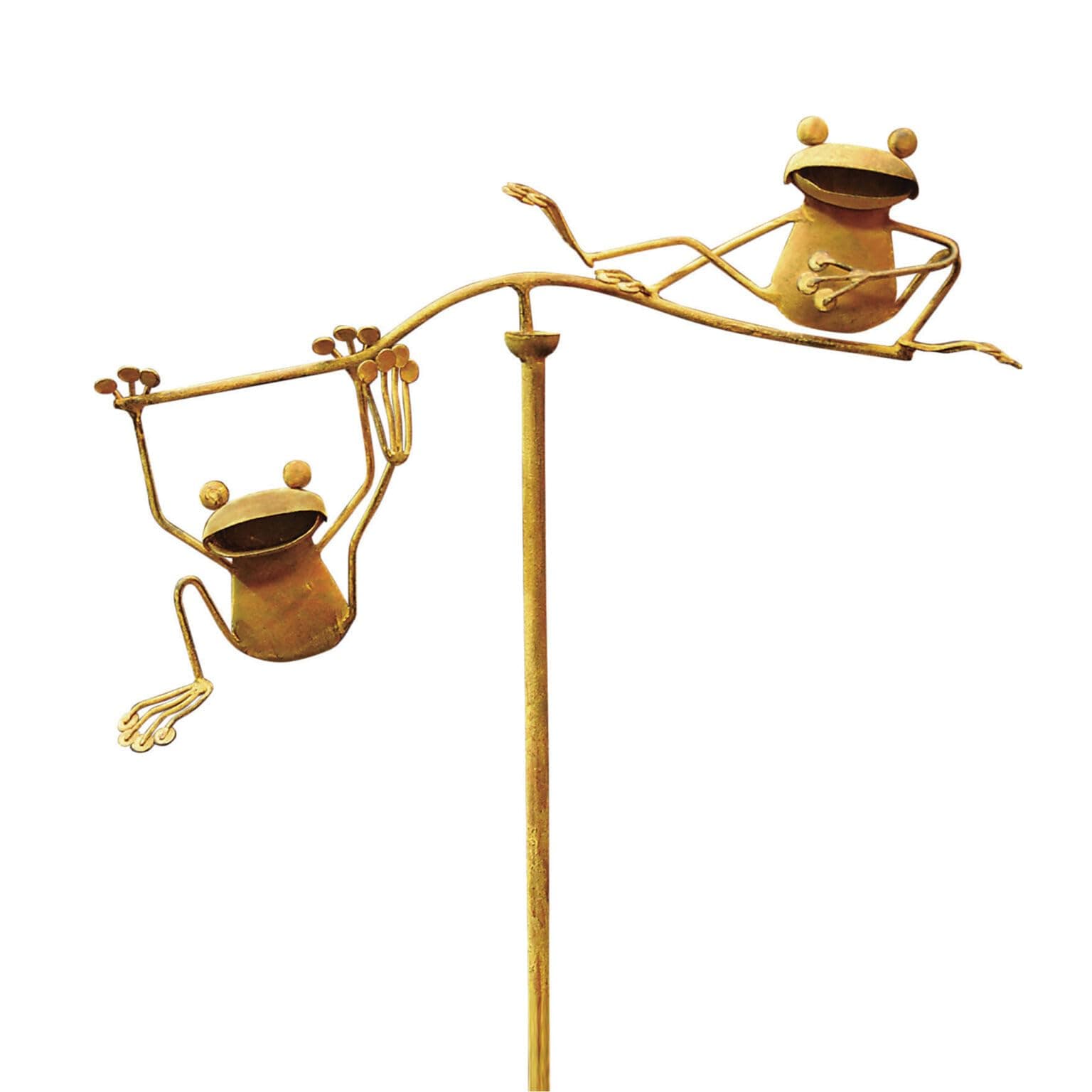 Garden Stake Decorative Metal Balancing Buddies Yard Art, 20" Tall, Rustic Frogs
