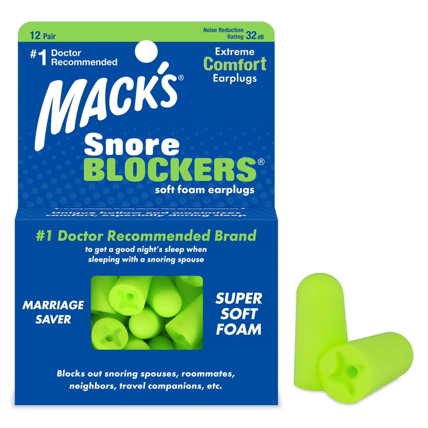 Snore Blockers Soft Foam Earplugs 12 pair