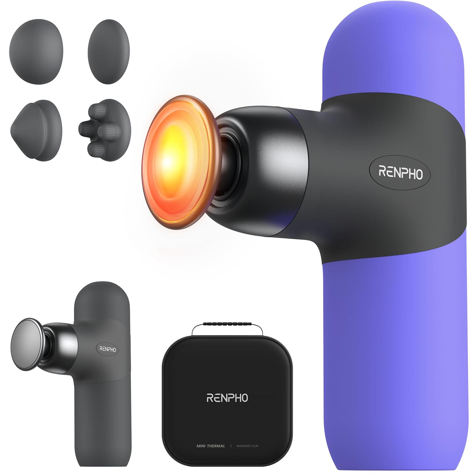 Mini Thermal Massage Gun with Heat, Portable Deep Tissue Percussion Massager with 4 Heads for Neck & Back Comfort, Ultra-Quiet Operation for Home, Office & Travel, Includes Compact Carry Case