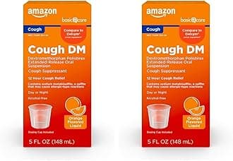 Amazon Basic Care 12 Hour Cough DM Syrup, Extended-Release Dextromethorphan, Orange Flavor Liquid Medicine, 5 fl oz (Pack of 2)