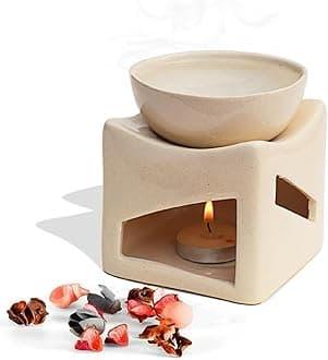 - Pure Source India Ceramic Clay Candle Operated Aroma Burner Oil Diffuser, Extra Large Bowl, with 1 Tealight, 4.25 Inch, (Ivory White)
