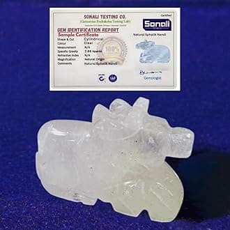 Pure Sphatik Shivling with Nandi & Ganesha | Quartz Crystal Shivling for Pooja | Energized for Positive Energy & Prosperity (Barfani (Cloudy) Nandi, 10 to 20 Grams)