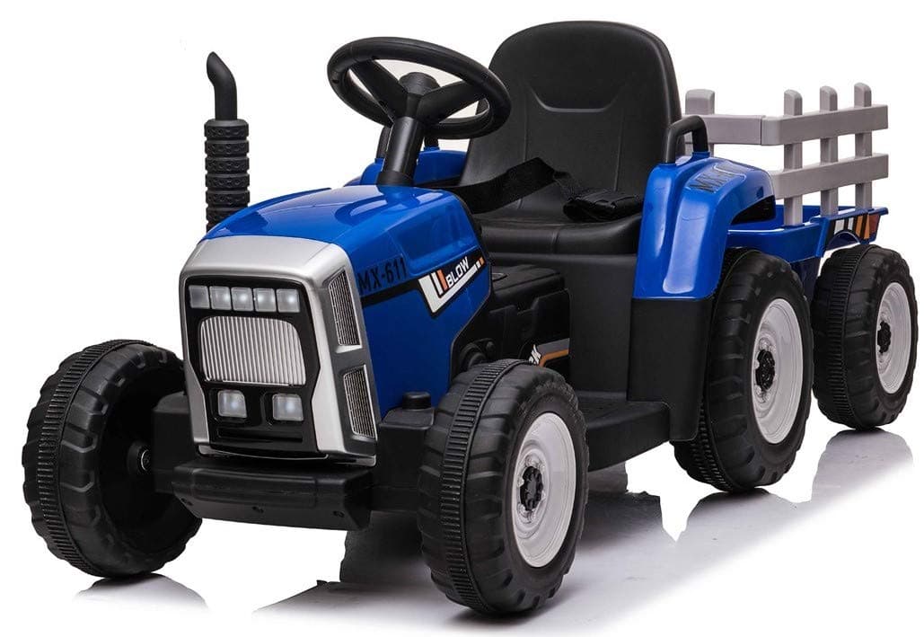 Epic Play Kids Farm 12v Electric / Battery Ride on Tractor and Trailer with remote control Blue,EPICXMX611B