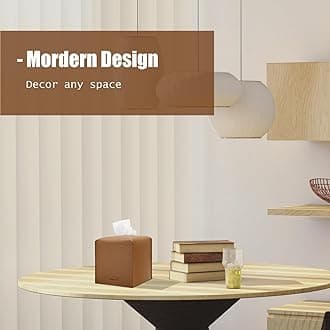 Tissue Box Cover 5X5X5'' PU Leather Tissue Holder Square Tissue Cube Box Organizer for Bathroom Vanity Countertop, Car, Night Stands, Office, Home, Kitchen (1Pack, Brown)