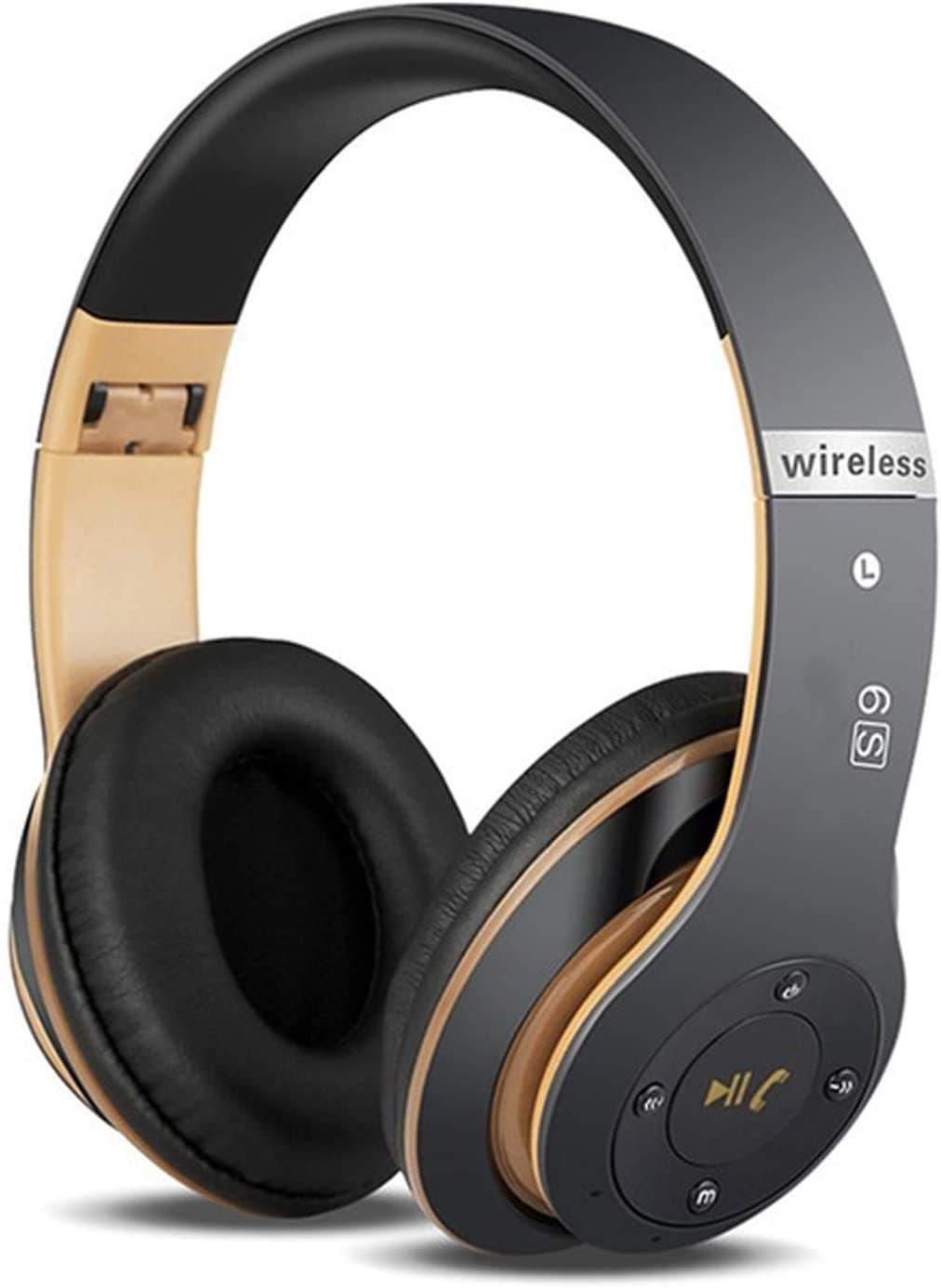 6S Wireless Headphones Over Ear,Hi-Fi Stereo Foldable Wireless Stereo Headsets Earbuds with Built-in Mic, Micro SD/TF, FM for iPhone/Samsung/iPad/PC (Black &Gold)
