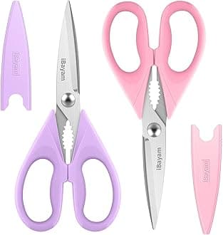iBayam Kitchen Shears, All Purpose Heavy Duty Meat Scissors, Dishwasher Safe Stainless Steel Utility Scissors, 2-Pack, Pastel Pink, Soft Purple