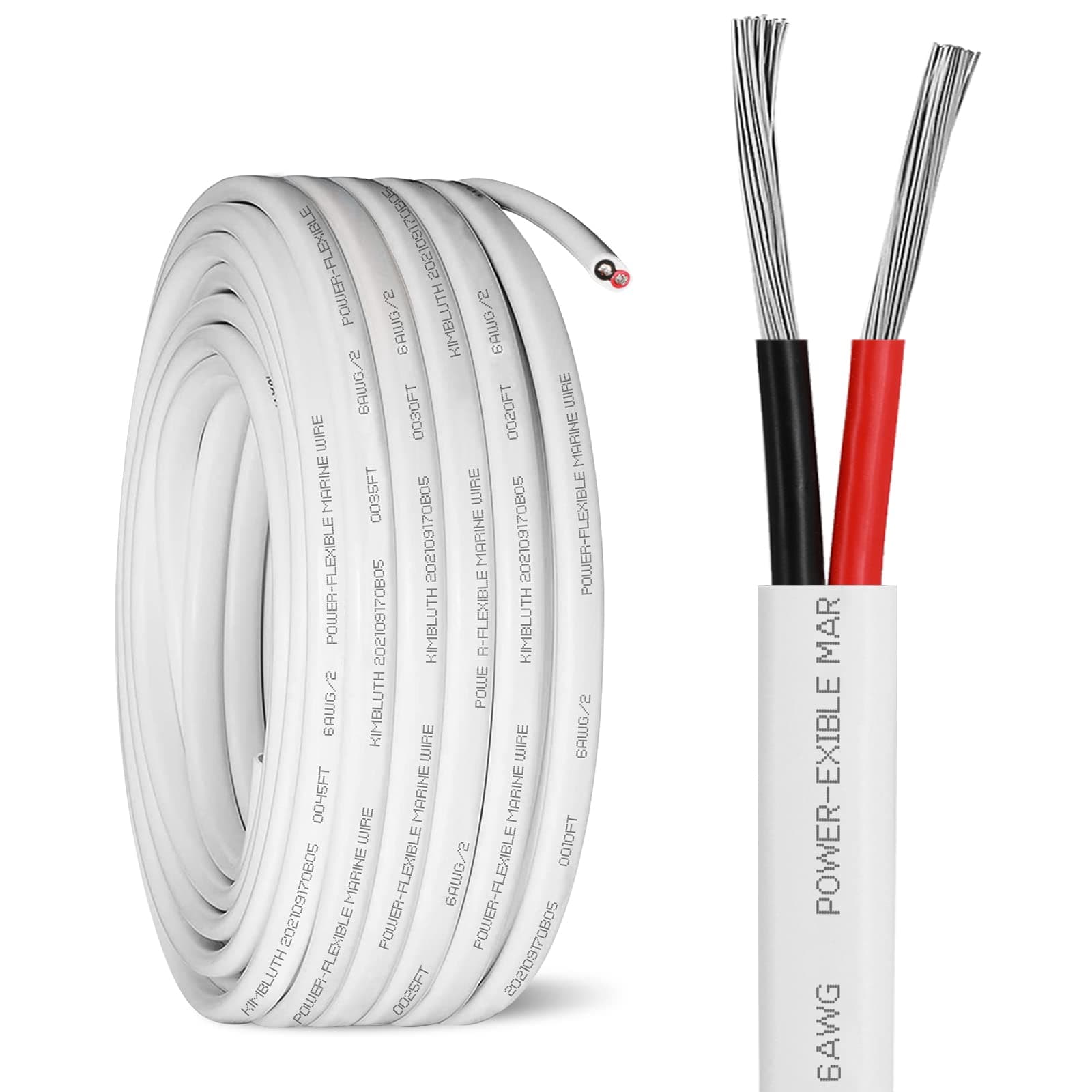 6 Gauge Duplex Marine Wire Tinned Copper Boat Cable, 20ft 6 AWG Standard USA OFC Oxygen Free Copper Wire for Automotive Boat Speakers Solar Outdoors