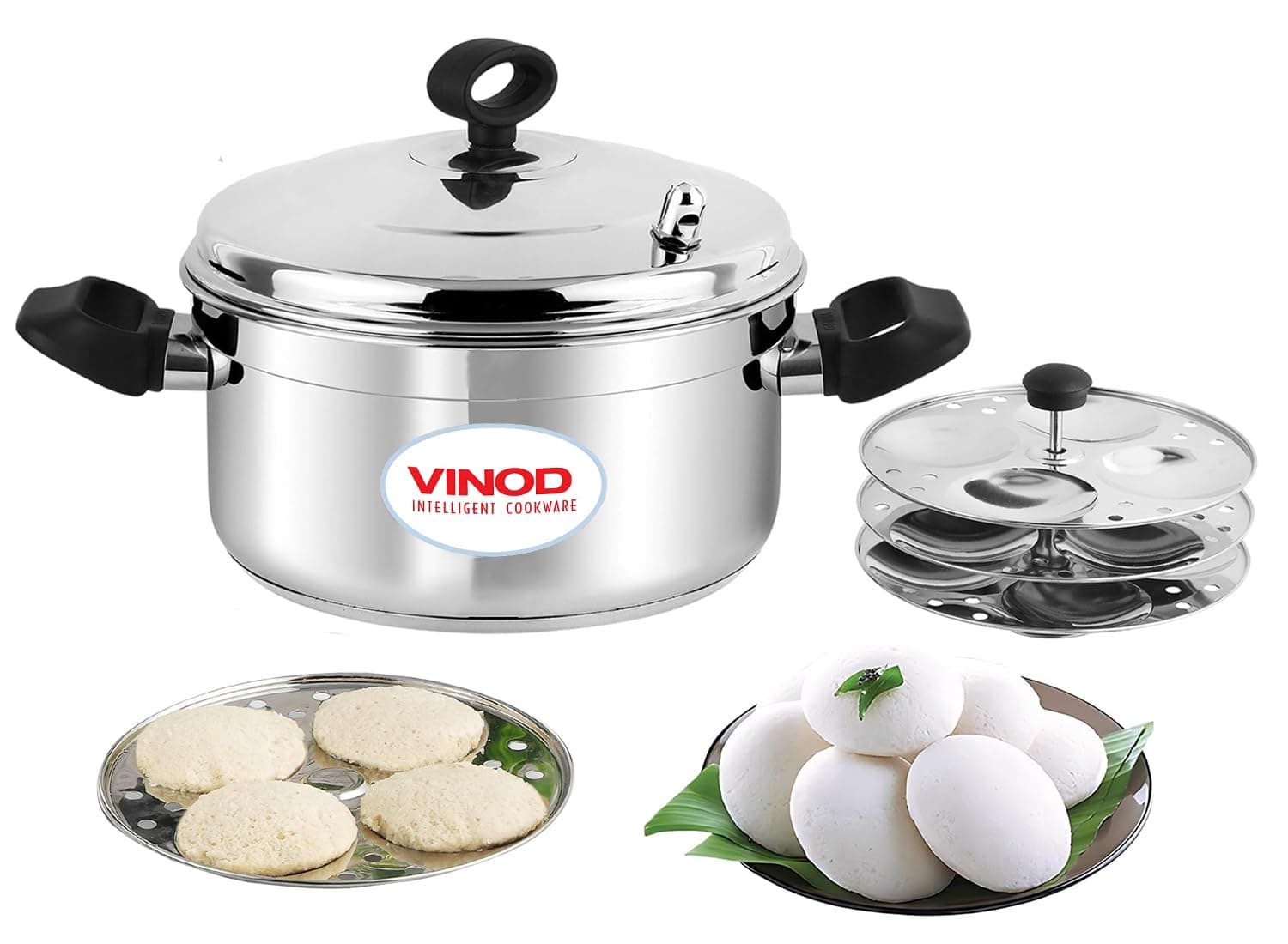 Vinod Classic Stainless Steel Idli Maker Steamer | 4 Deeper Plates for 16 Fluffy Idlis | Induction & Gas Stove Compatible | Double Boiler Idli Steamer | SAS Bottom, Rust-Free