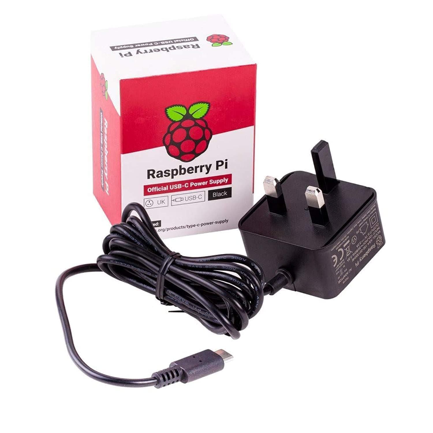 Raspberry Pi 4 USB-C Power Supply UK Plug (Black)