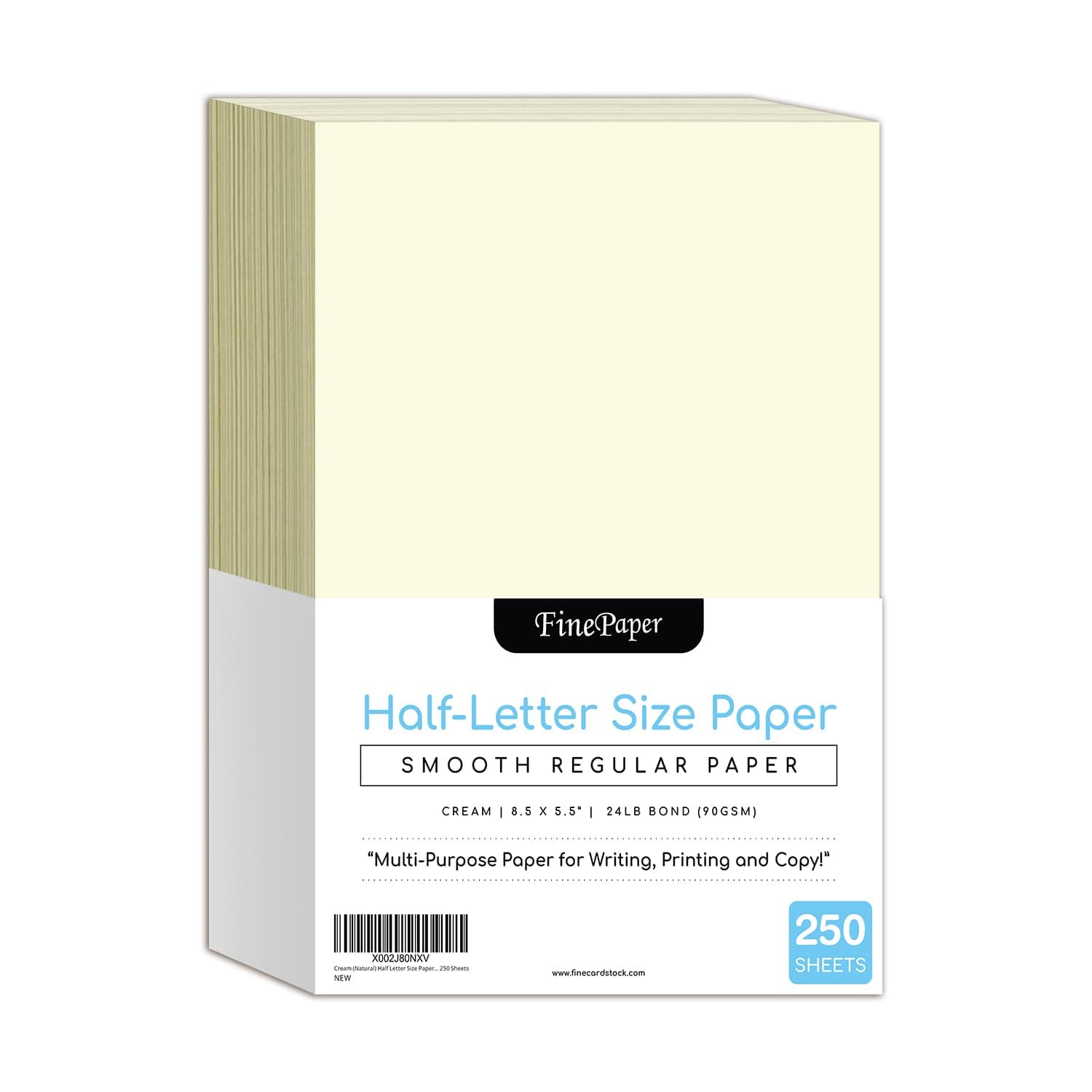 Cream (Natural) Half Letter Size Paper – Great for Business Documents, Letters, Arts, Prints and Crafts, Copy, Printing, Writing | 8.5” x 5.5” | 24lb Bond Paper | 250 Sheets