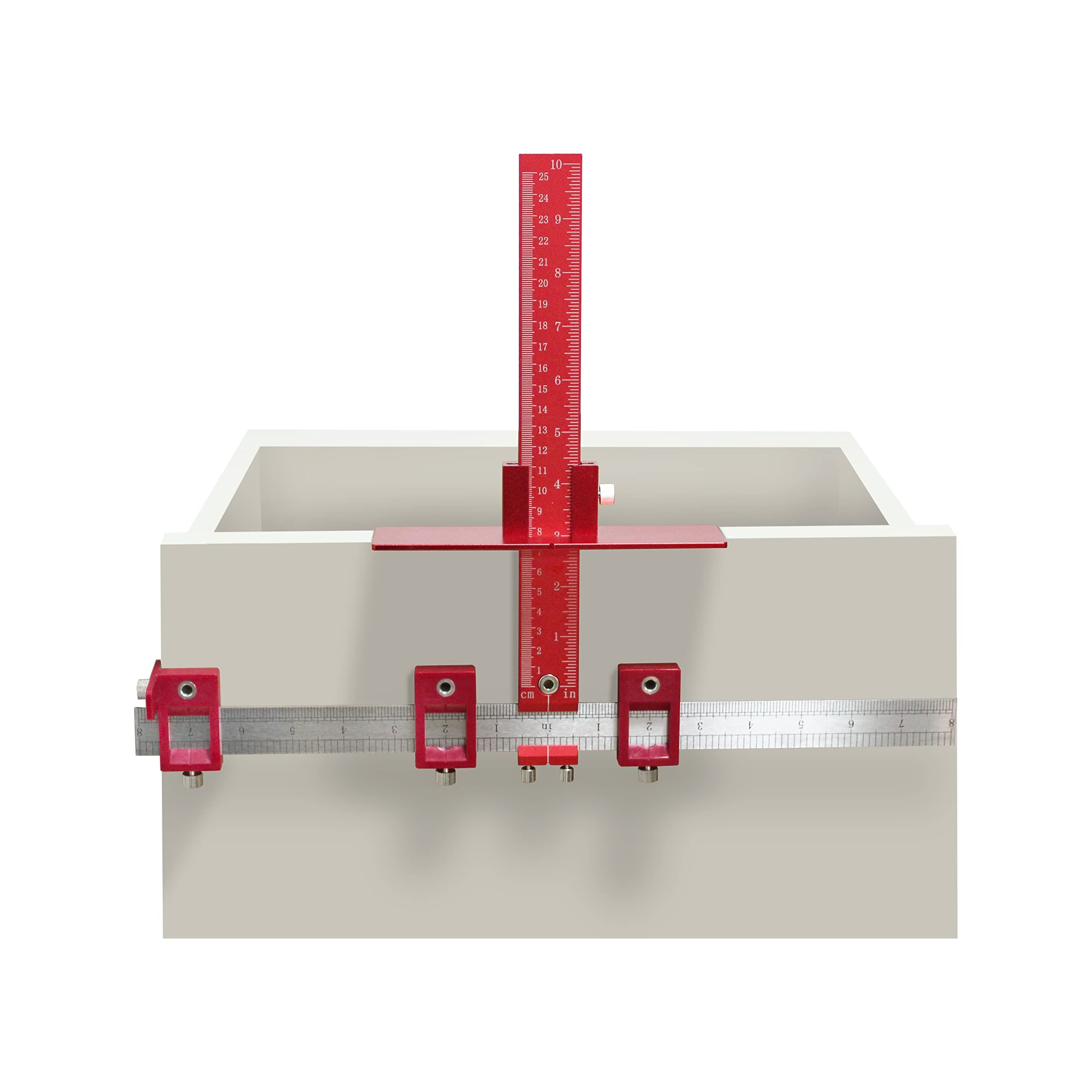 Cabinet Hardware Jig Tool Both Inch and Metric，for Handles and Knobs Drawer Guide Jig on Doors and Drawer Fronts-Red